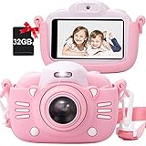 MINIBEAR Kinderkamera 3 Zoll 4K HD Digitalkamera Kind Kamera 50MP IPS-Bildschirm 1800mAh Kinder Camcorder mit 32G TF-Karte Spielzeugkamera für Mädchen Geschenke für 3 4 5 6 8 7 9 Jahre (Rosa)