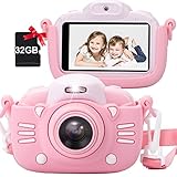 MINIBEAR Kinderkamera 3 Zoll 4K HD Digitalkamera Kind Kamera 50MP IPS-Bildschirm 1800mAh Kinder Camcorder mit 32G TF-Karte Spielzeugkamera für Mädchen Geschenke für 3 4 5 6 8 7 9 Jahre (Rosa)