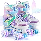 NEMONE Meerjungfrau Rollschuhe für Mädchen 4 Größen Verstellbar Rollschuhe für Kinder Drinnen Draußen Mädchen Kinder - Size Small(28-31 EU)