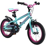 BIKESTAR Kinderfahrrad 14 Zoll für Mädchen und Jungen ab 4 Jahre | Kinderrad Urban Jungle | Fahrrad für Kinder Türkis & Berry | Risikofrei Testen