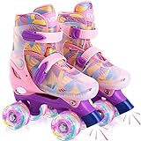 GVDV Rollschuhe Mädchen Verstellbar - LED Roller Skates Beleuchtete für Kinder und Jugendliche, Quad Rollerskates Kompletter Schutz für Anfänger