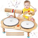 Sweet time Kinder Trommel Set, Musikinstrumente Kinder Spieltisch Baby Spielzeug Musik Schlagzeug für Kleinkinder, Holz Spielzeug Baby Musikspielzeug Lernspielzeug für Jungen Mädchen ab 1 2 3 Jahren