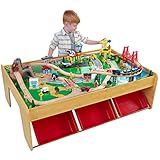 KidKraft 17850 Eisenbahnset und Spieltisch Waterfall Mountain Klassisches Spielzeugeisenbahn-Set mit Zubehör, Naturfarben