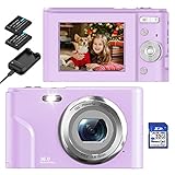 Digitalkamera, BRIHIEVY FHD 1080P 36MP Mini Fotokamera Wiederaufladbare Kompaktkamera mit 32GB Speicherkarte 16X Digitalzoom, Fotoapparat Digitalkamera für Kinder Teenager Anfänger Erwachsene -Violett