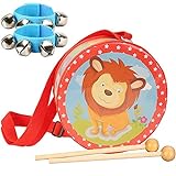 liuer Kindertrommel Trommel Musikinstrumente Set Spielzeug mit Glockenarmband Handtrommel mit Schlägel Schlagzeug Kinder Lernspielzeug Geschenk für Baby Kinder