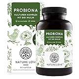 NATURE LOVE® Probiona Komplex - 20 Bakterienstämme + Bio Inulin - 180 magensaftresistente Kapseln - 2X hochdosiert: 20 Mrd KBE je Tagesdosis - Vegan, in Deutschland produziert