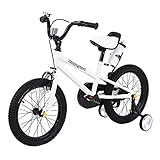 MuGuang Kinderfahrrad Jungen Mädchen Freestyle BMX Fahrrad 16 Zoll Stützräder Kinderfahrrad Laufrad Kinder Fahrrad (Weiß)