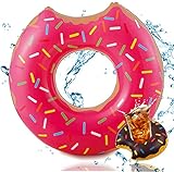 Aufblasbar angebissener Donut pink Ø 120 cm Schwimmring Schwimmreifen - Pool & Wasser mit Getränkehalter für Kinder & Erwachsene (Pinker Donut)