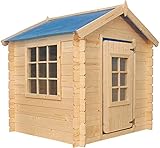 TIMBELA M570M-1 Kinderspielhaus aus Holz -Spielhaus im Freien für Kinder - 111x113xH121 cm/0.9 m2 Gartenspielhaus - Garten-Sommerhaus für Kinder (Die Dachfarbe ist blau)