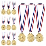 CJBIN 12 Stück Medaillen, Medaille mit Gravur Trophäen Muster, Goldmedaille für Kinder Medaillen Kindergeburtstag Metall Gewinner Medaillen Fussball Medaillen Kinder für Sport Wettkämpfe Partys(Gold)