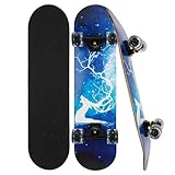 Skateboard Komplett Board 79x20cm Holzboard ABEC-7 Kugellager 31 Zoll 7-lagigem Ahornholz, 85A Blinkende Rollen für Anfänger Kinder Jugendliche und Erwachsene (Blitz)