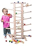 Trihorse – Holz Kugelbahn inkl. 1 Rollkasper, 1 Rollblume und 4 großen Kugeln – Murmelbahn für maximalen Spielspaß & Entwicklungsförderung – extra große Rollbahn für Kinder ab 2 Jahren (100x73x11 cm)
