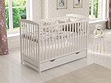Weiß Babybett Gitterbett mit Schublade 120 x 60 + Schaumstoffmatratze + Sicherheitsgitter aus Holz + Schutzhülle