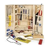 Leomark Deluxe Holz Werkzeug für Kinder - 50-TLG - Werkzeugkasten, Kompakter Werkzeugkoffer, Holzschrank mit Zubehör, Holzkiste mit Metallzubehör