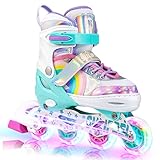 SULIFEEL Rainbow Unicorn Einstellbare beleuchtete Inline-Skates für Kinder Mädchen und Jungen Anfänger-Skates mit leuchtenden Rädern Regenbogen S(28-31 EU)