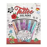 Toi-Toys Tattoo Stifte für die Haut - Gelstifte mit Glitzer und Schablone für Kinder - 5 Farben - Tattoostifte mit Glitter Effekt