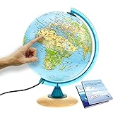 ORBIT GLOBES & MAPS Kinder-Globus - 25cm Globus mit Holzfuß, Deutsches Kartenbild von 2021 mit vielen Abbildungen für Kinder mit LED Leuchte mit Buch
