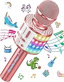 Mikrofon Karaoke 3-15 Jahre, Tragbares Bluetooth Handmikrofon mit LED Licht, Bluetooth Karaoke für Kinder und Erwachsene, Mädchen Jungen Geschenke, Zuhause KTV Kompatibel Android IOS PC - Rose