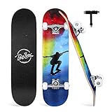 Beleev Skateboard 31x8 Zoll Komplette Cruiser Skateboard für Kinder Jugendliche Erwachsene, 7-Lagiger Kanadischer Ahorn Double Kick Deck Concave mit All-in-one Skate T-Tool für Anfänger (Nebulae)