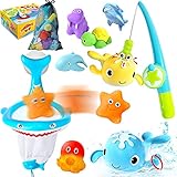 PATIFEED Badespielzeug für Baby Kinder, Spritzen Badewannenspielzeug, Wasserspielzeug mit Fischernetz für Duschen und Schwimmen, Geschenk für 3 4 5 6 7 8+ Jahre Kleinkind Jungen Mädchen