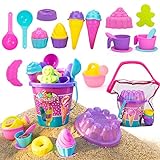 HIDMED Sandspielzeug Sandformen EIS Cupcake mit Netzbeutel 24 Stück Strand Sandkasten Spielzeug für Mädchen