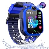 Smartwatch Kinder mit GPS und Telefon, Wasserdicht GPS Uhr Kinder Anruf Voice Chat SOS Kinder Smartwatch Touchscreen Musik Spiel Kamera Wecker, Geschenk Für Smart Watch Kinder Junge Mädchen Student