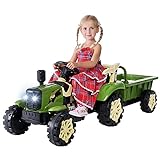 Actionbikes Motors Kinder Elektro Traktor mit Anhänger - 2,4 Ghz Fernbedienung - LED Scheinwerfer - Elektro Traktor für Kinder ab 3 Jahre (Grün)