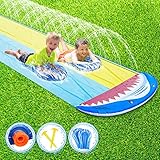 joylink Wasserrutsche, 4.8 x 1.4M Doppel-Wasserrutsche mit Surfbrettmit Reparaturpapier, Sommer Outdoor Spaß Spielzeugspiele für Gartenrasen und Kinder