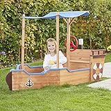 HOME DELUXE - Sandkasten MATSCHEKISTE - Segelschiff inkl. Bodenplane - Maße: 160 x 78 x 103 cm - inkl. komplettem Montagematerial | Holzsandkasten Piratenboot Sandbox