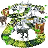 Dinosaurier Spielzeug Autorennbahn Rennbahn Strax Bahn- Kinderspielzeug ab 3 4 5 6 Jahre Junge Mädchen,Dino Welt Flex Tracks mit 2 Dinosaurier Figuren Geschenke für Kinder