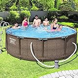 Bestway Steel Pro Max Frame Pool Komplettset Deluxe, rund, Rattan-Optik, 366 x 100 cm