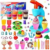 KINSI Knete Zubehör Knetmasse Set für Kinder 43 Eissalon Knetwerkzeug Knetpresse Nudel Maschine Küchensets, 12 Farben Knetwerkzeug 14 Plastilin Kits Kreatives Spielen für Jungen Mädchen Intelligente