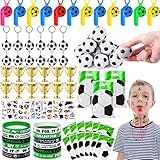 Mishopy 84Stück Fußball Party Mitgebsel Kinder Trillerpfeife Flummi Schlüsselanhänger Trophäen Tattoo Aufkleber Silikonarmband Partei Geschenk Taschen Mitgebsel Fussball Geschenke Jungen