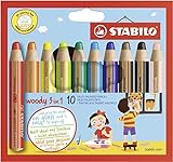 Buntstift, Wasserfarbe & Wachsmalkreide - STABILO woody 3 in 1 - 10er Pack - mit 10 verschiedenen Farben